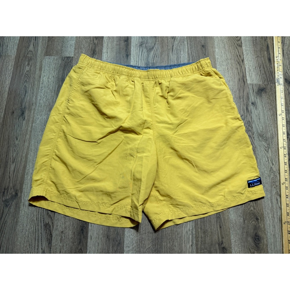 LL Bean Shorts Mens Size L Yellow Shorts Mesh Lined Hiking Swim Supplex Nylon